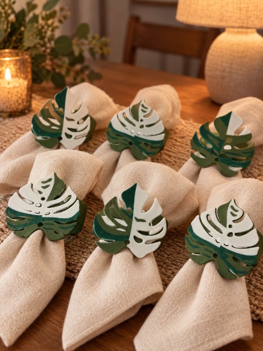 Tropical Monstera Napkin Rings Set of 6 | 3D